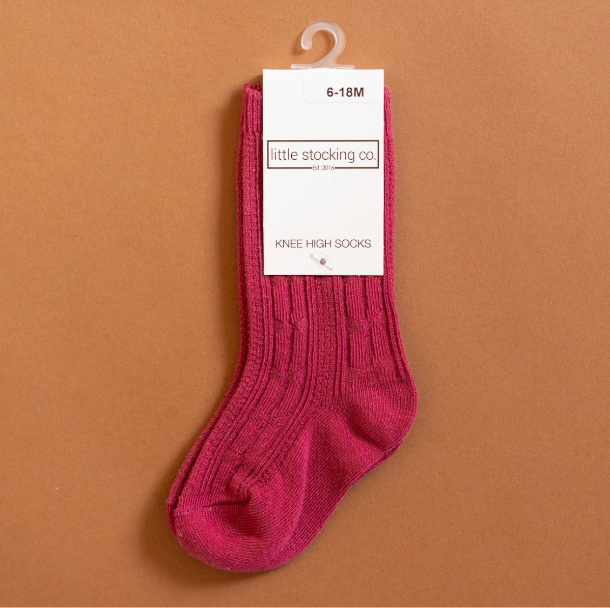 Raspberry Cable Knit Knee High Socks